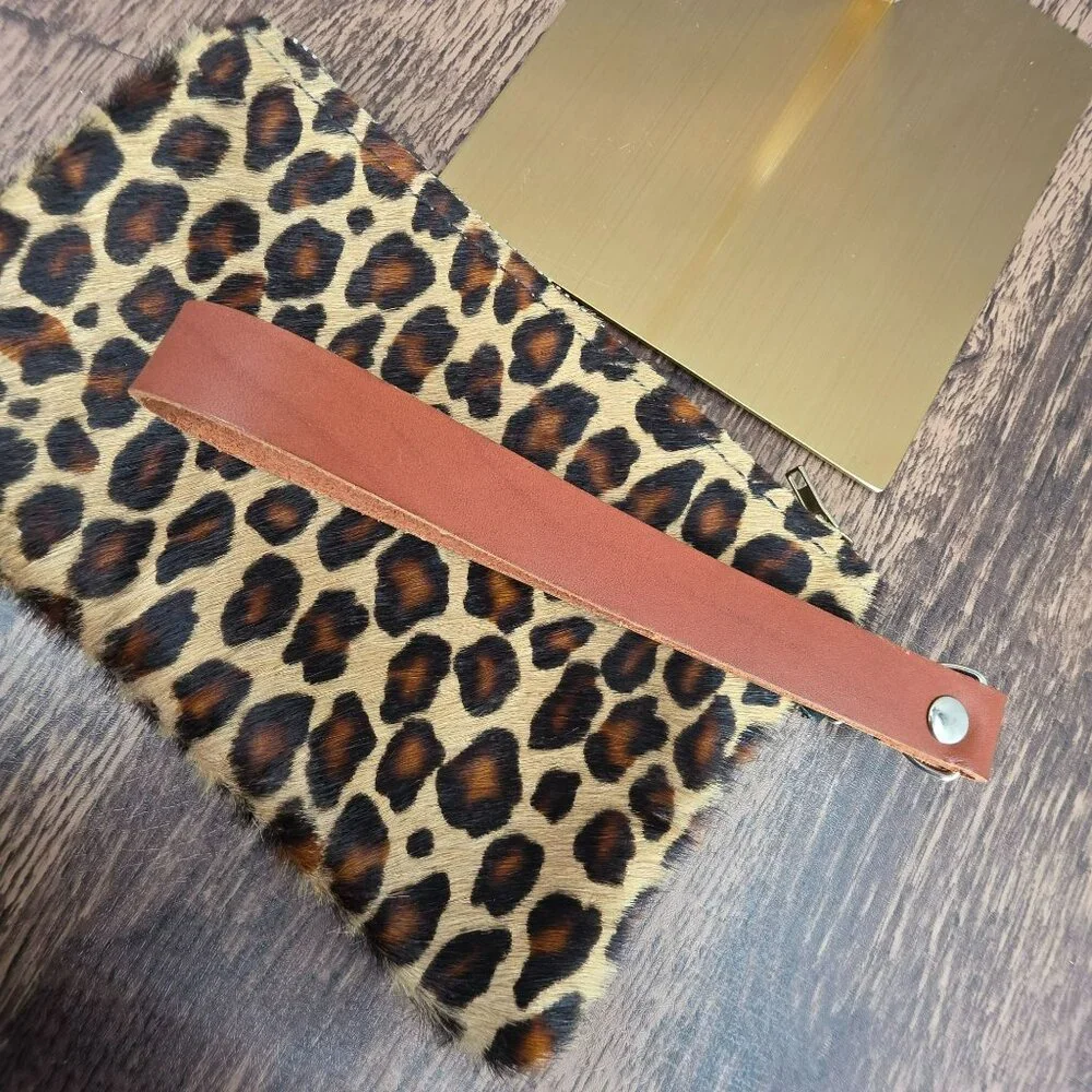 UWakstar Designs Leopard Calf Hair Wristlet Clutch Small Animal Print Mob Wife